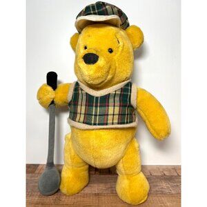 Vintage Disney Winnie The Pooh Golfer Plush Toy With Plaid Outfit & Golf Club